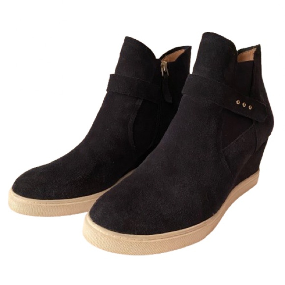 Paolo Black Freshton Wedge Sneaker in Blue Suede Women’s 9, EUC